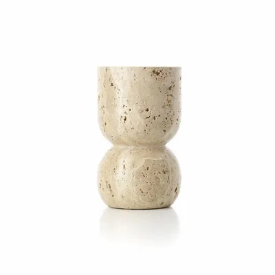 Candlesticks and candle holders - The Travertine Vessel Pillar Candle Holder - Beige - BAZAR BIZAR LIVING