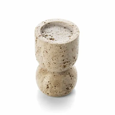 Candlesticks and candle holders - The Travertine Vessel Pillar Candle Holder - Beige - BAZAR BIZAR LIVING