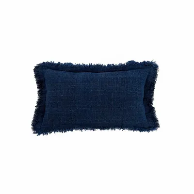 Cushions - The Azure Fringe Cushion Cover - Indian Blue - 30x50 - BAZAR BIZAR LIVING