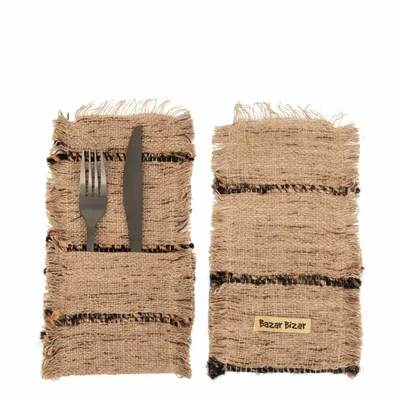 Linge de table textile - Le Porte-Couverts Oh My Gee - Beige Noir - BAZAR BIZAR LIVING