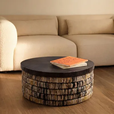 Coffee tables - Banana Round Grey Wash Magani Coffee Table - BAZAR BIZAR LIVING