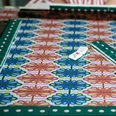 Gifts - Mod Bird Bam & Plaid Double-Sided Mahjong Mat - THE MAHJONG HOUSE
