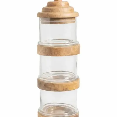 Boîtes de conservation - S/3 bocaux empilables bois naturel - CHEHOMA