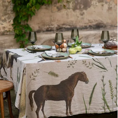 Table cloths - 100% Linen Tablecloth  ǀ  FARM ANIMALS - LINOROOM 100% LINEN TEXTILES
