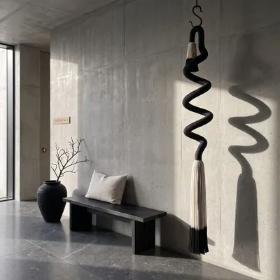 Objets de décoration - Shadow Spiral : installation textile sculpturale faite à la main - SARMAL DESIGN