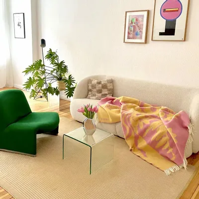 Plaids - Plaid en laine jaune et rose - KLEKKS NO. 10 - KLEKKS