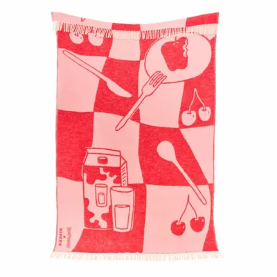Plaids - Plaid en laine rouge cerise et rose tendre - KLEKKS NO. 33 - KLEKKS