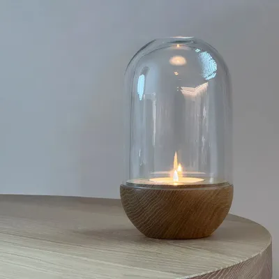 Decorative objects - GLOW. Lantern in oak and hand-blown glass - FINBEAUX