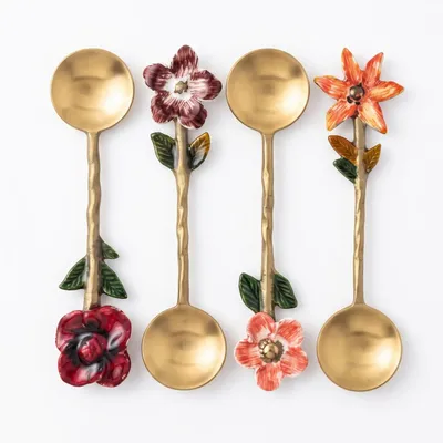 Kitchen utensils - Floral Motif Teaspoon Set | Stainless Steel Spoons | Set Of 4 - CASA AMAROSA
