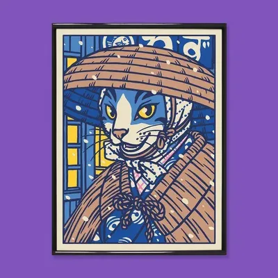 Affiches - Affiche "Chat quittant un restaurant sous la neige" - Format 30x40cm - YEAAAH! STUDIO