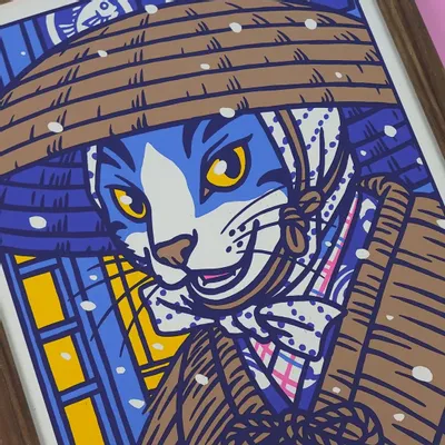 Affiches - Affiche "Chat quittant un restaurant sous la neige" - Format 30x40cm - YEAAAH! STUDIO
