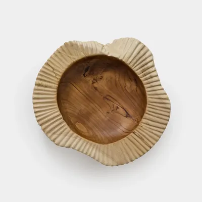 Decorative objects - Large striated teak bowl/tray - 40 cm - DESIGN TRIP