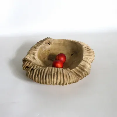 Decorative objects - Large striated bowl/tray in bleached teak - 40 cm - DESIGN TRIP