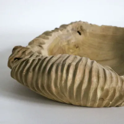 Decorative objects - Large striated bowl/tray in bleached teak - 40 cm - DESIGN TRIP