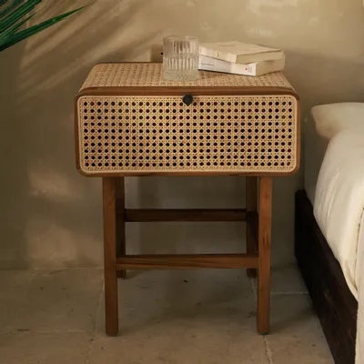 Tables de nuit - Table de chevet en teck et cannage - DESIGN TRIP