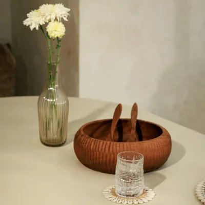 Platter and bowls - Sola solid teak salad bowl - DESIGN TRIP