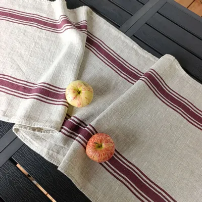 Linge de table textile - 100% Linen Table Runner – Rustic Grain Sack Stripe Farmhouse style - NORRAVILLA