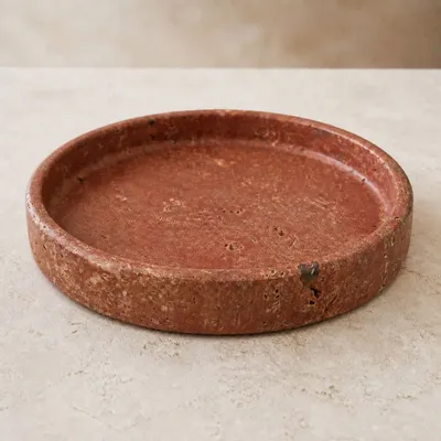 Objets de décoration - Plateau décoratif rond en travertin rouge – Fabriqué en Italie - KALU CREATIONS
