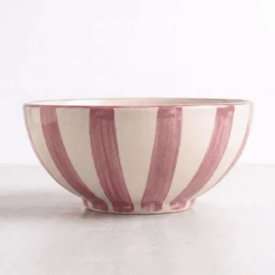 Bowls - Striped Floral Serving Bowl | Hand-crafted Ceramic | 5.5x5.5 - CASA AMAROSA