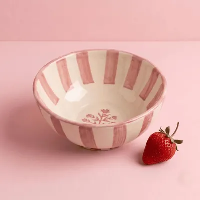 Bowls - Striped Floral Serving Bowl | Hand-crafted Ceramic | 5.5x5.5 - CASA AMAROSA