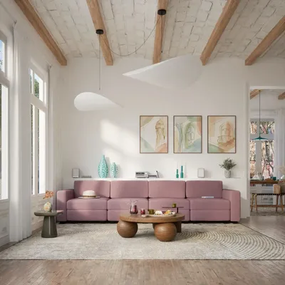 Sofas for hospitalities & contracts - 4-Seater Modular Sofa GRACIA - Dusty Pink - CITY SOFA
