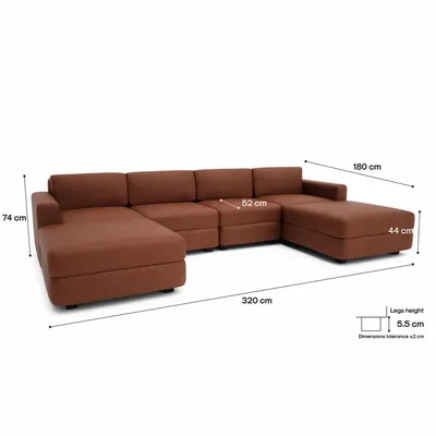 Canapés pour collectivités - Canapé modulable GRACIA - en U 180 x 320 x 180 cm - Terracotta - CITY SOFA