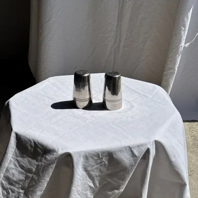Glass - Set of 2 vintage stainless steel tumblers H12 D7 - OFFICE OBJETS