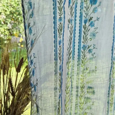 Rideaux et voilages - Rideaux 100 % lin - Imprimé floral preppy sur lin transparent - NORRAVILLA