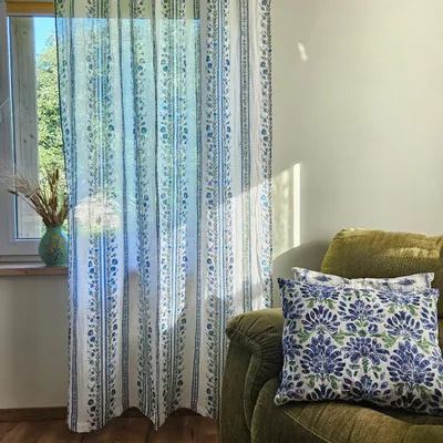 Rideaux et voilages - Rideaux 100 % lin - Imprimé floral preppy sur lin transparent - NORRAVILLA