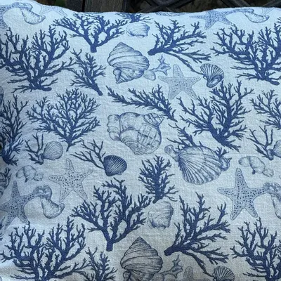Couettes et oreillers  - Taie d'oreiller 100 % lin - Coraux et coquillages - Bleu indigo marin - NORRAVILLA