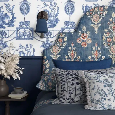 Couettes et oreillers  - Taie d'oreiller 100 % lin - Motif aneth nordique bleu indigo - NORRAVILLA