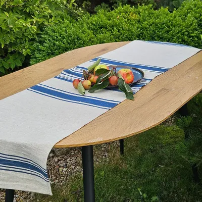 Nappes - Chemin de table en lin épais – Rayures de Liège bleues – 100 % lin - NORRAVILLA