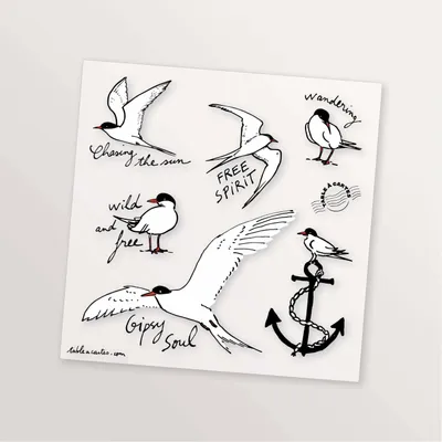 Accessoires de voyage - Planche de 6 tatouages éphémères - Sternes vagabondes - TABLE À CARTES