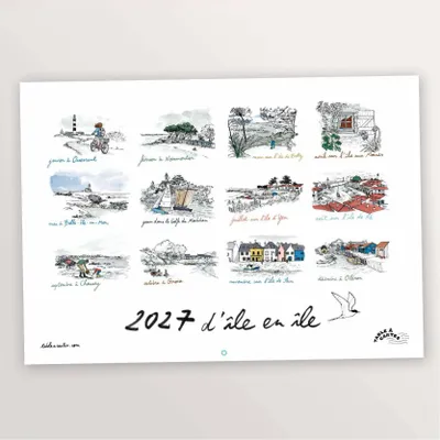 Range-tout - Calendrier mural 2027 illustré – D'île en île - A3 - TABLE À CARTES