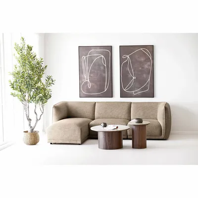 Coffee tables - Coffee table set, Delphi Coffee table, ceramic table top, travertine/dark brown, ø80x40 & ø45x50 cm - HOUSE NORDIC