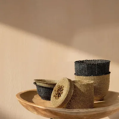 Decorative objects - The Beaded Bowl Low - Black - S - BAZAR BIZAR LIVING