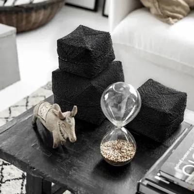 Caskets and boxes - The Beaded Basket - Black - L - BAZAR BIZAR LIVING