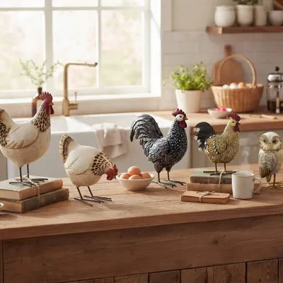 Decorative objects - Hens and roosters set - ROLANDE DU DREUILH  LACE JEWEL