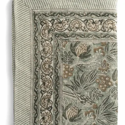 Linge d'office - Nappe en lin avec imprimé Perroquet, coloris Écume de Mer - CHAMOIS