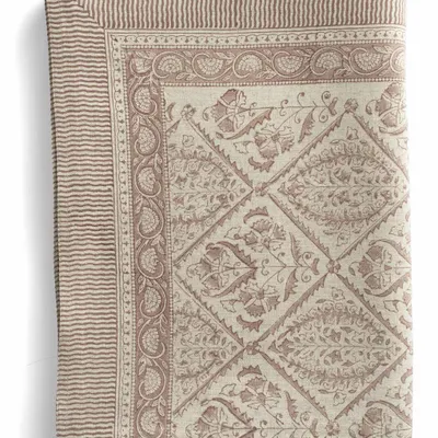 Table linen - Linen Tablecloth with Jaipur print in Old Rose - CHAMOIS