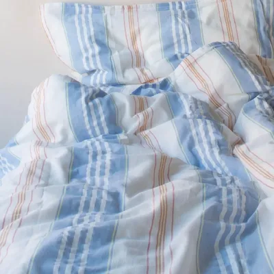 Beds - striped duvet cover - white with blue - OTTOMANIA