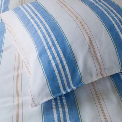 Beds - striped pillowcase - white with mediterranean blue - OTTOMANIA