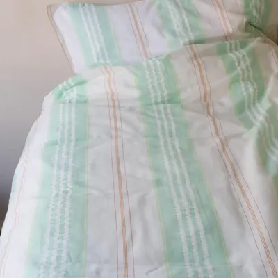 Lits - housse de couette rayée - blanc et vert frais - OTTOMANIA