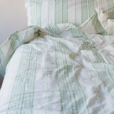 Lits - housse de couette rayée - blanc et vert pistache - OTTOMANIA