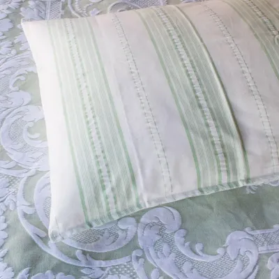 Beds - striped pillowcase - white with pistachio green - OTTOMANIA