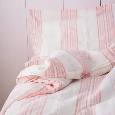 Beds - duvet cover, coral red stripes - OTTOMANIA