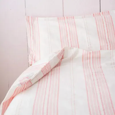 Beds - duvet cover, coral red stripes - OTTOMANIA