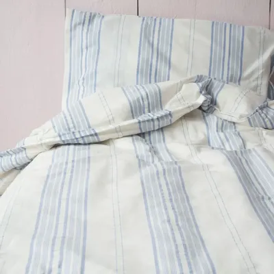 Beds - striped duvet cover - white with greek blue - OTTOMANIA