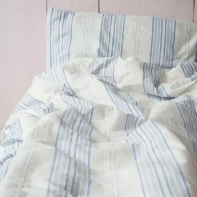 Beds - striped duvet cover - white with greek blue - OTTOMANIA