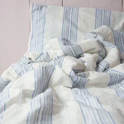 Beds - striped duvet cover - white with greek blue - OTTOMANIA